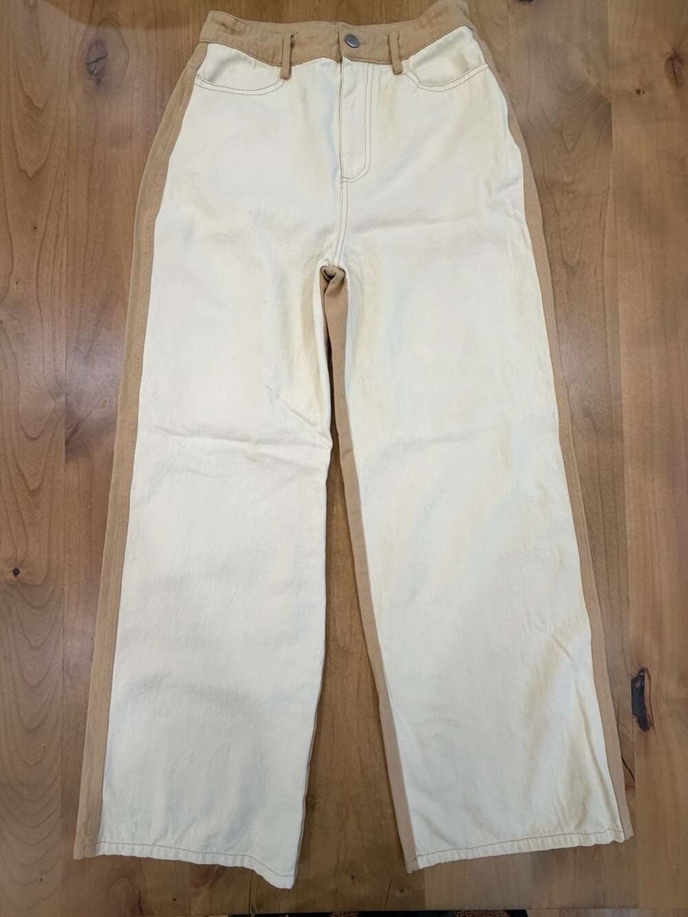 Le Lis Wide Leg Pants Size M Two Tone Colorblock Tan White